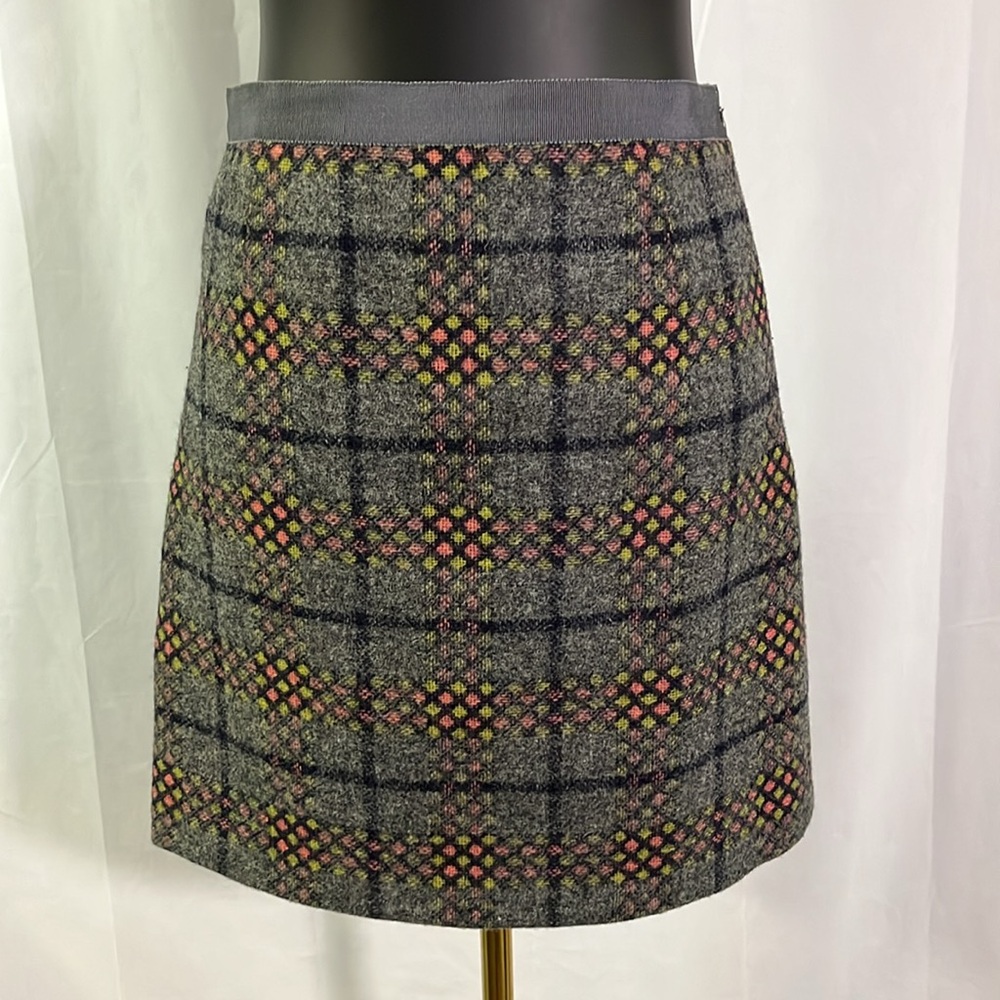 Boden British Tweed by Moon Gray Pink & Yellow Plaid Wool High Waist Mini Skirt